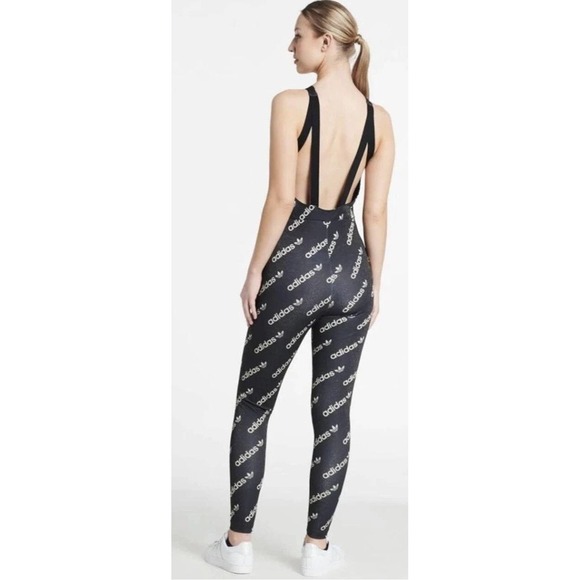 adidas Originals Pants - Adidas‎ Originals Women's Logomania Monogram Print Catsuit Jumpsuit Black XS